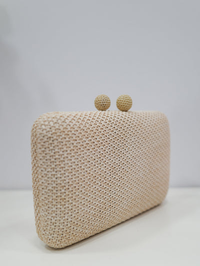 Beige raffia effect party clutch