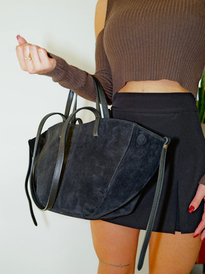 Black suede shopper bag