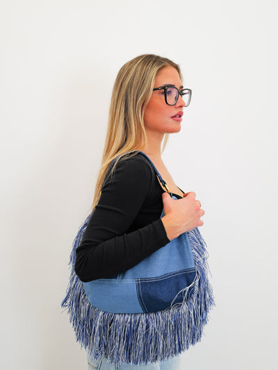 Denim fringed bag