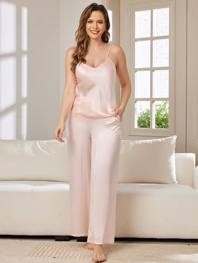 Pyjama-Set aus reiner Seide mit Cami-Top & weiten Hosen