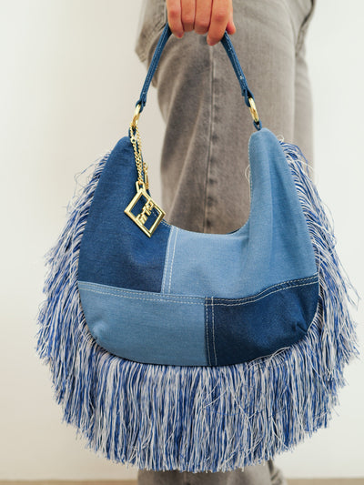 Denim fringed bag