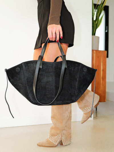 Black suede shopper bag