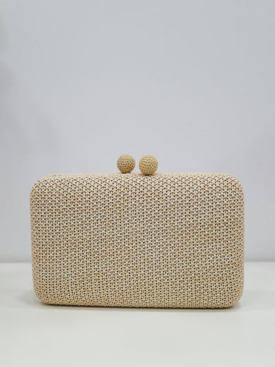 Beige raffia effect party clutch