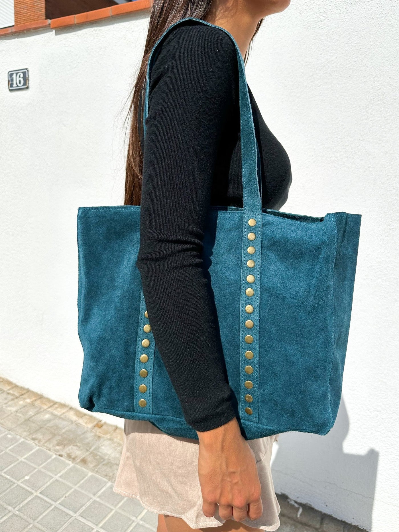 Studded maxi handbag TEAL