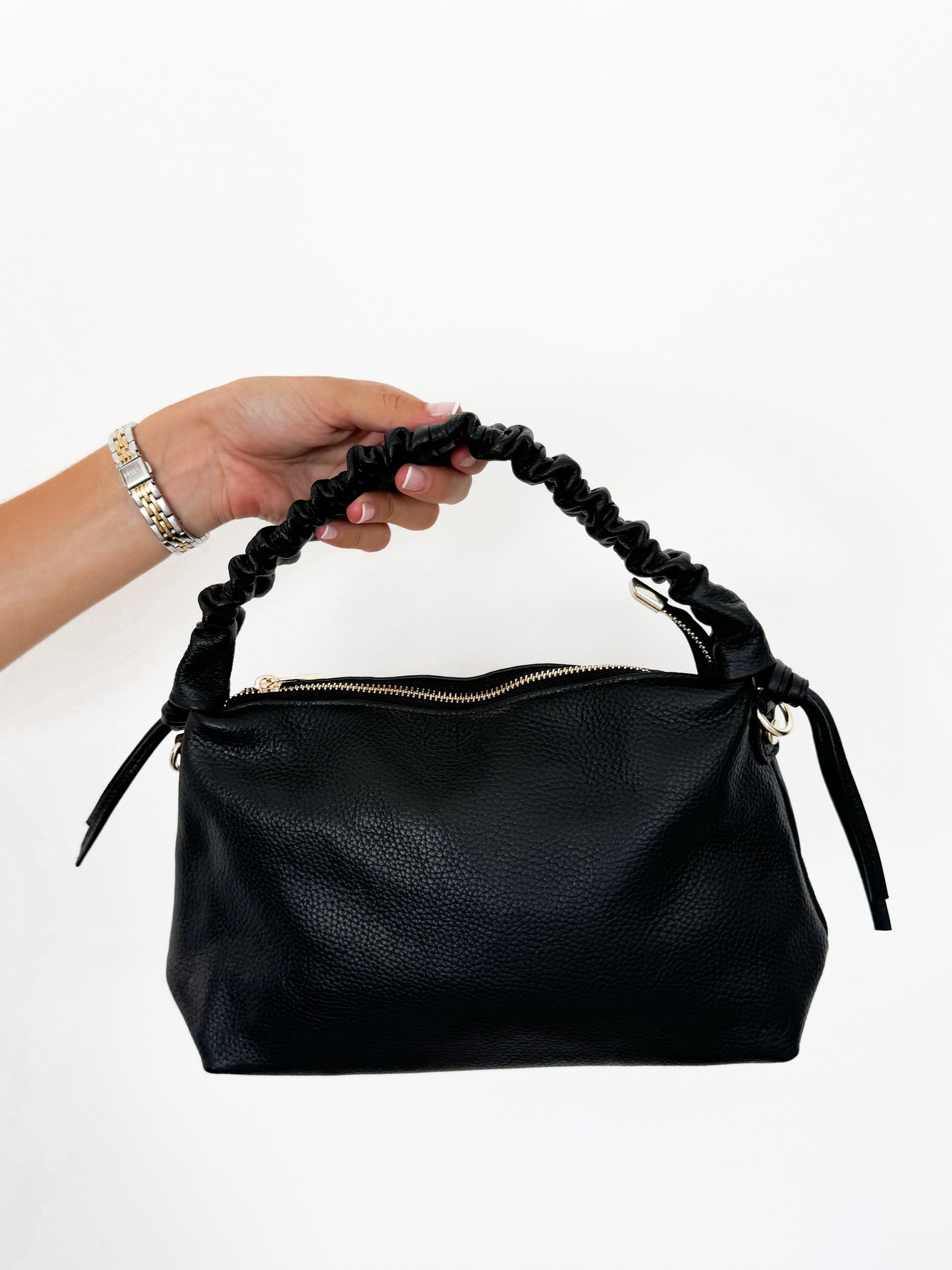 Leather shoulder bag black terry