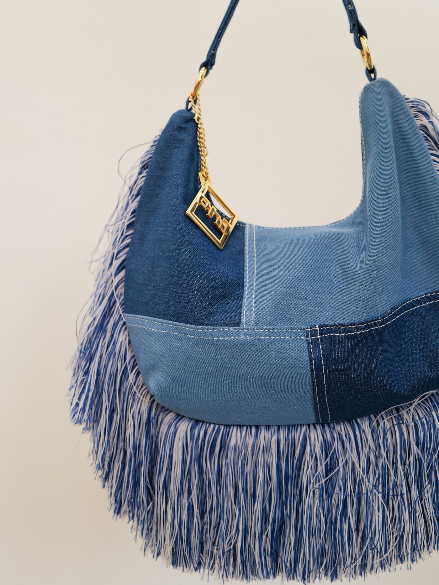 Denim fringed bag