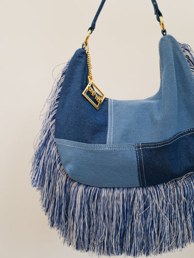 Denim fringed bag