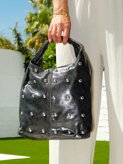 Black studded shoulder bag
