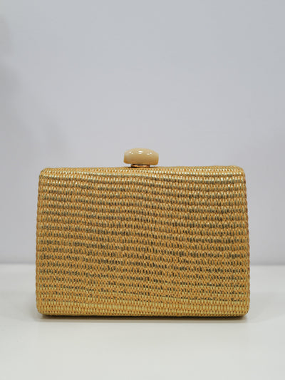 Gold raffia clutch