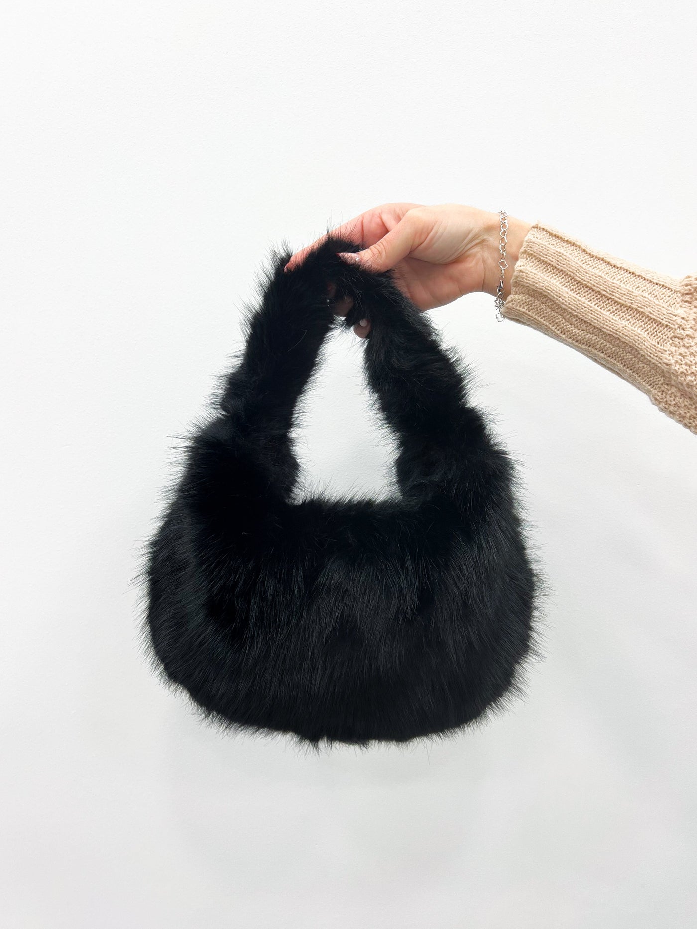 Black fur handbag