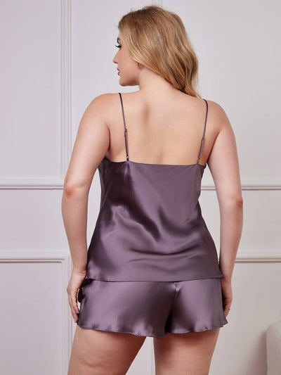 Plus Size Reine Seide Spaghetti-Träger Camisole Pyjama-Set