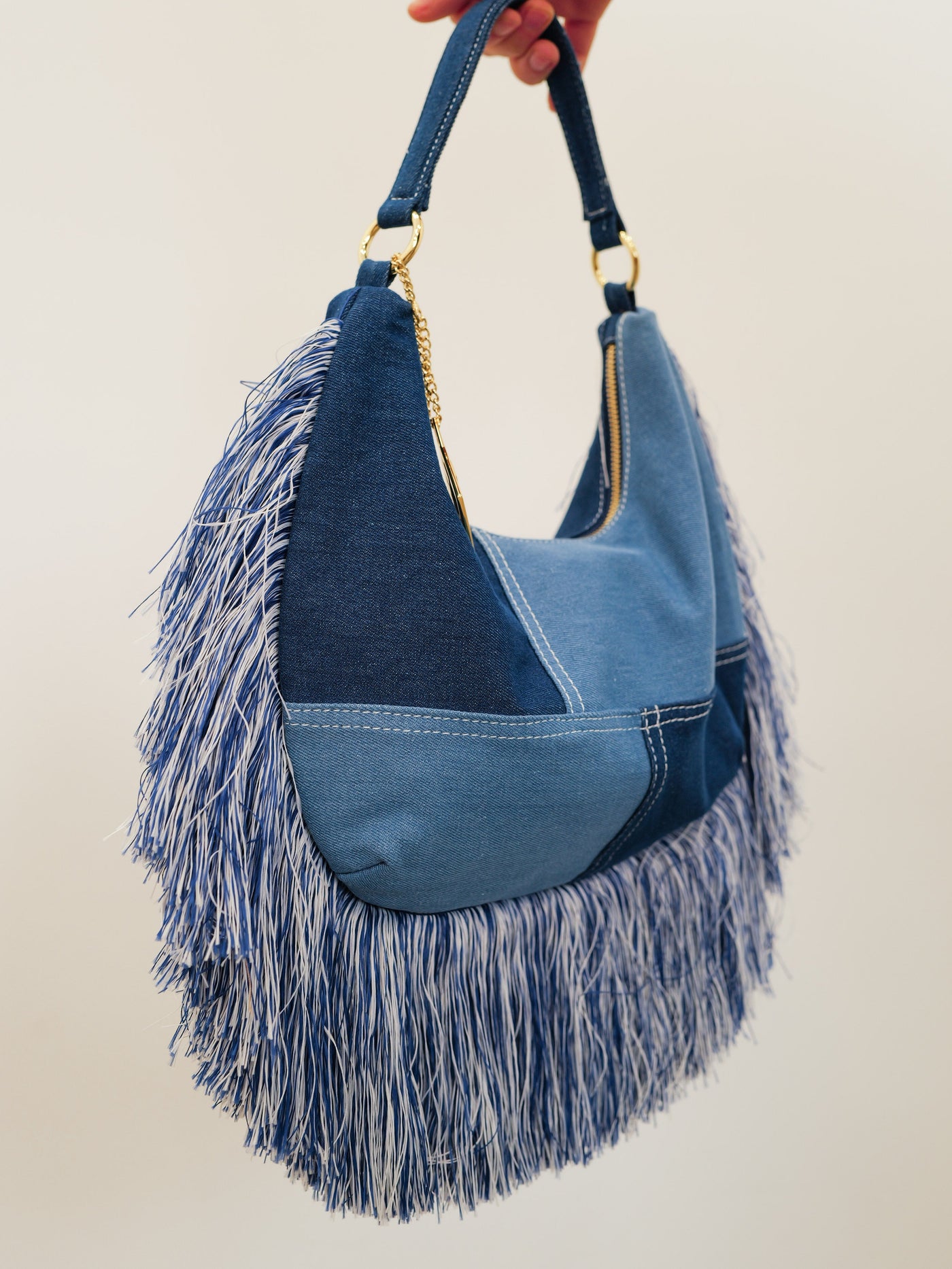 Denim fringed bag