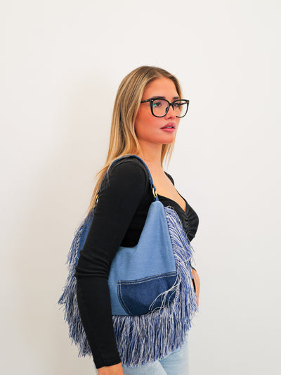 Denim fringed bag