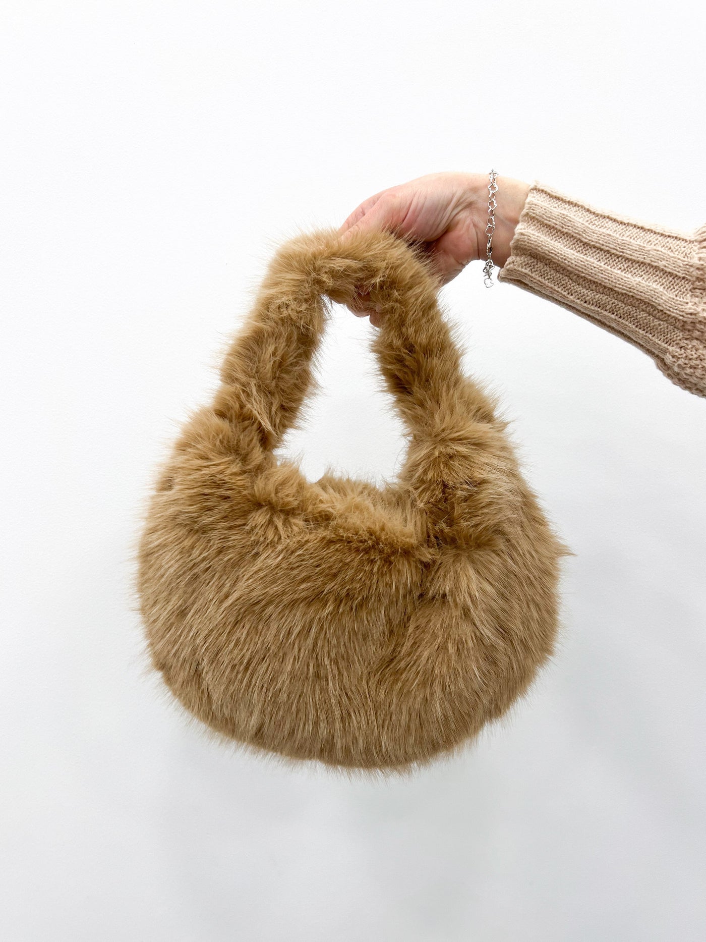 Taupe fur handbag