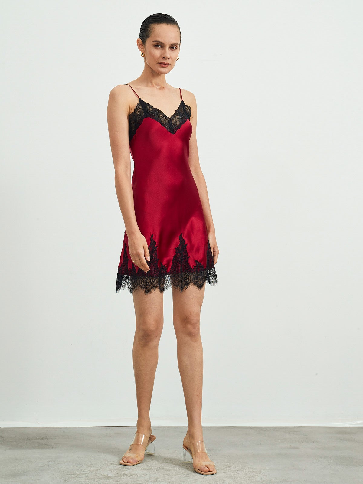 Reine Seide Spitze Slip Nachthemd Kleid