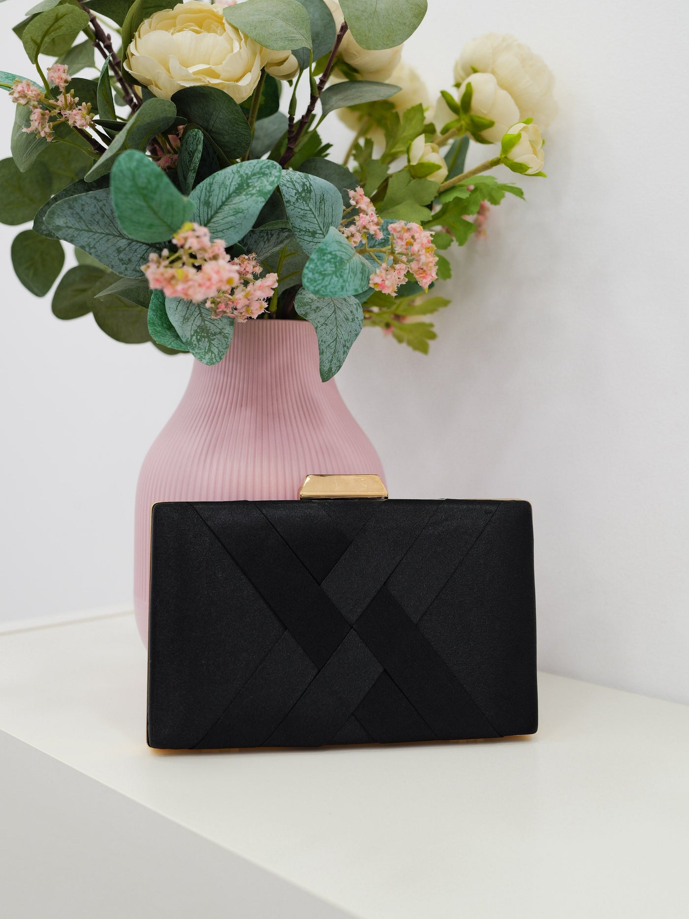 Black satin clutch