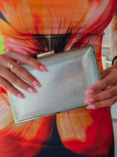 Silver textured clutch
