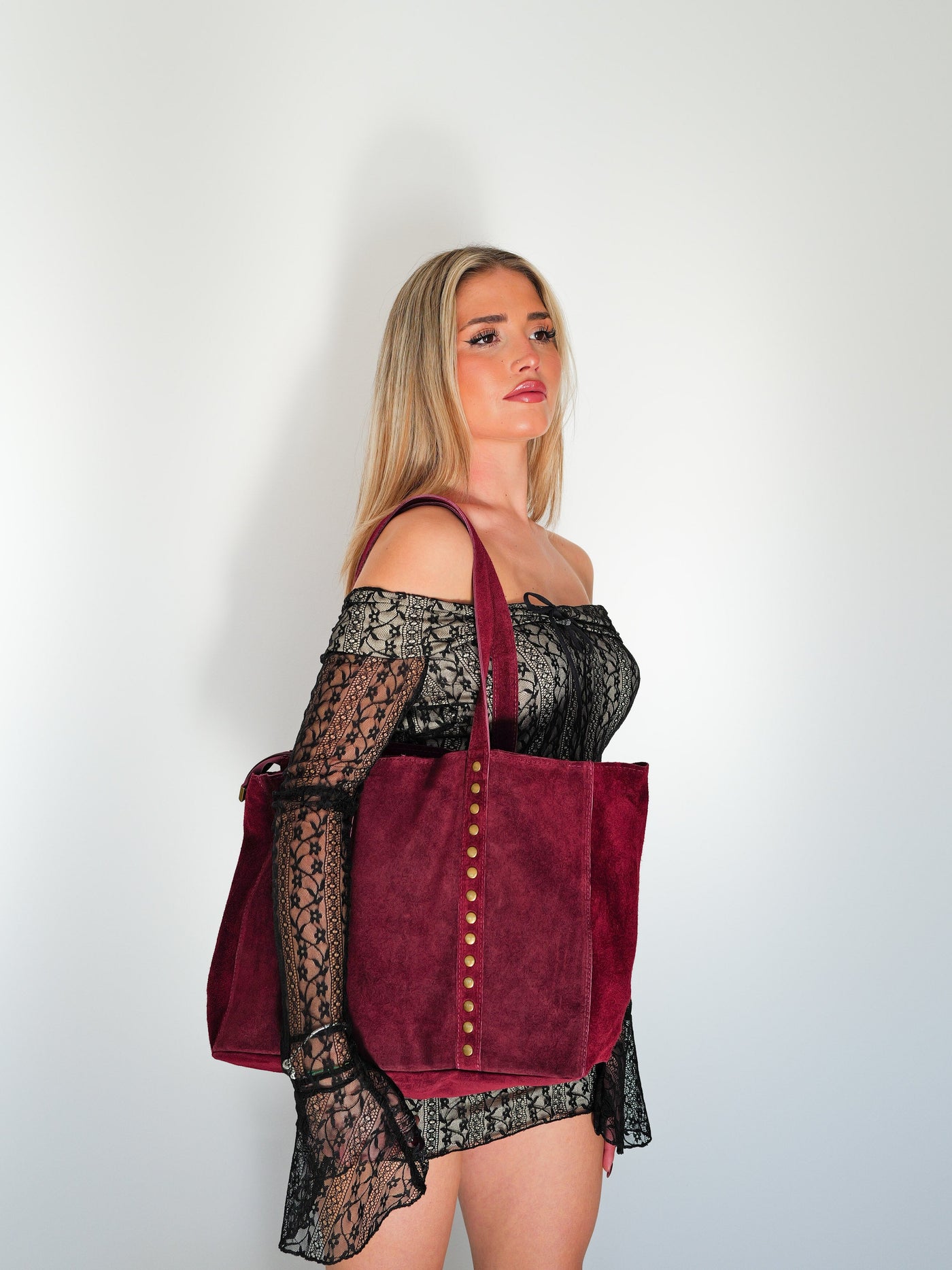 Maxi burgundy studded bag