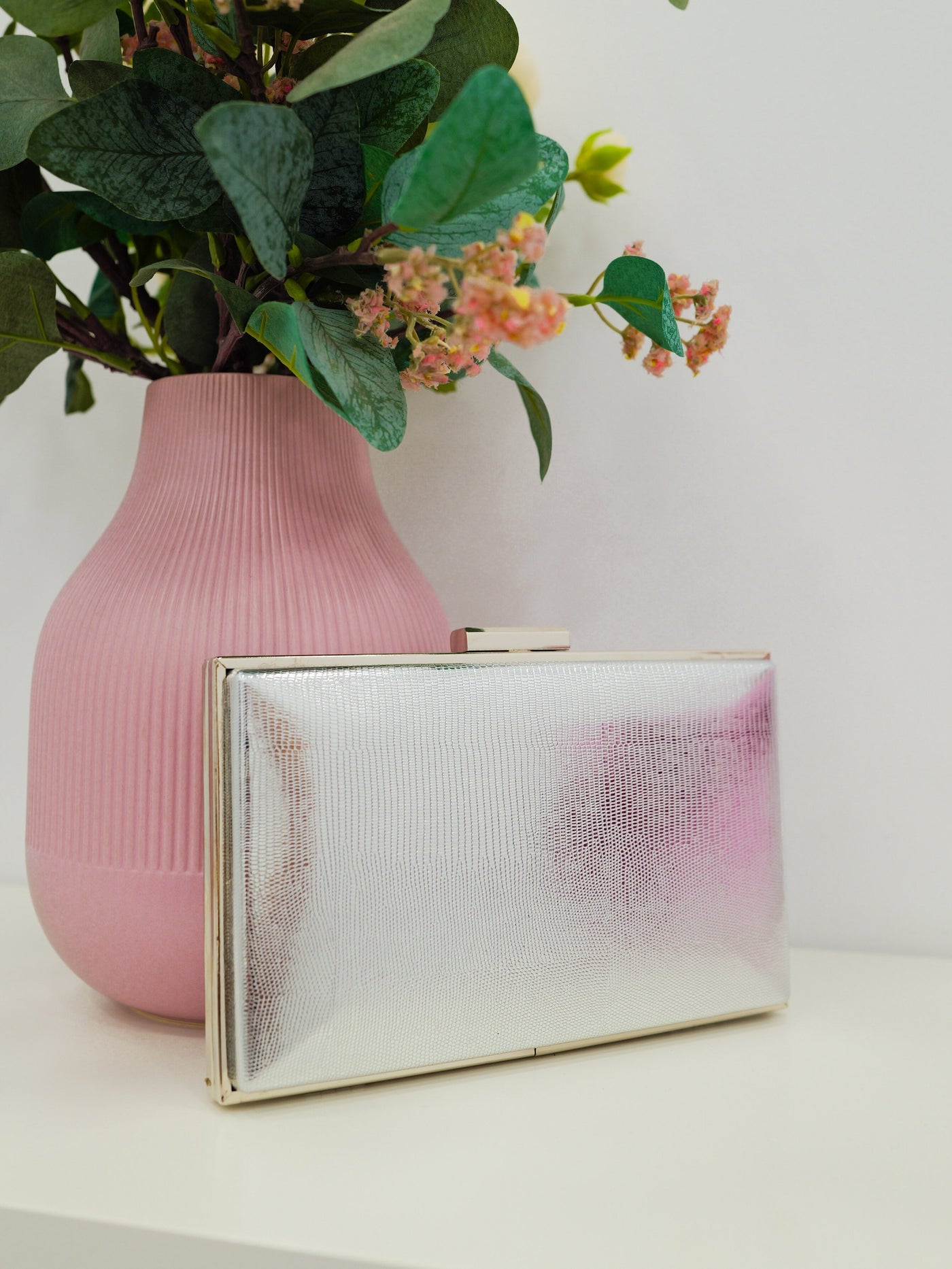 Silver textured clutch