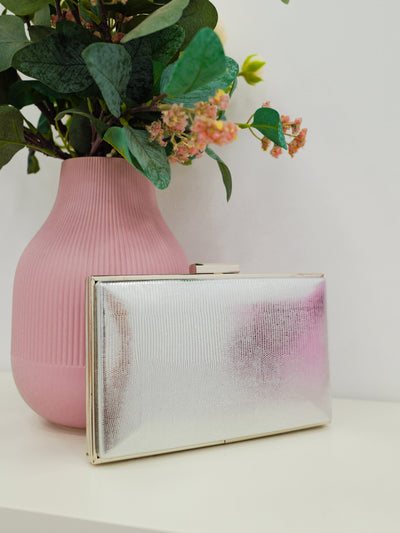 Silver textured clutch