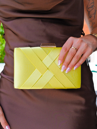 Lime satin clutch