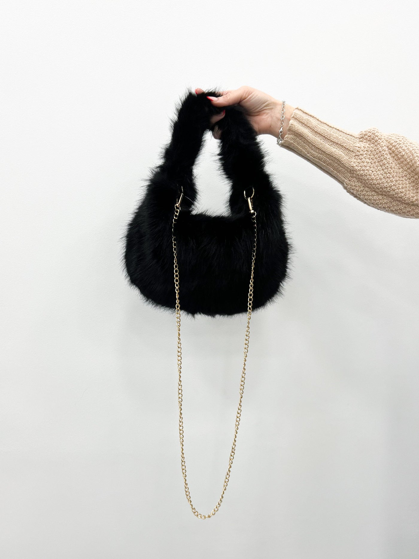 Black fur handbag