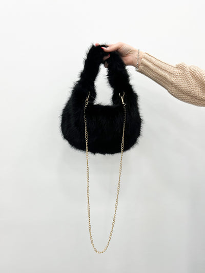 Black fur handbag