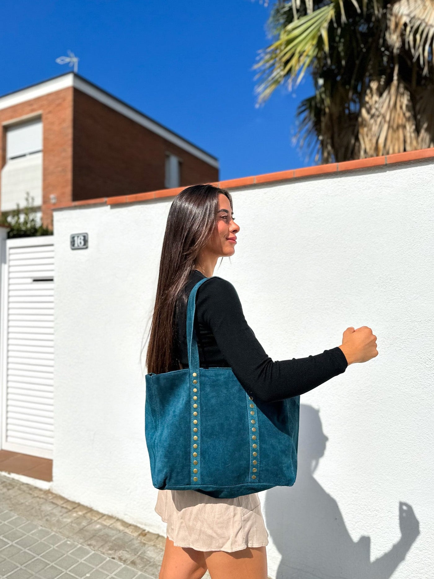 Studded maxi handbag TEAL