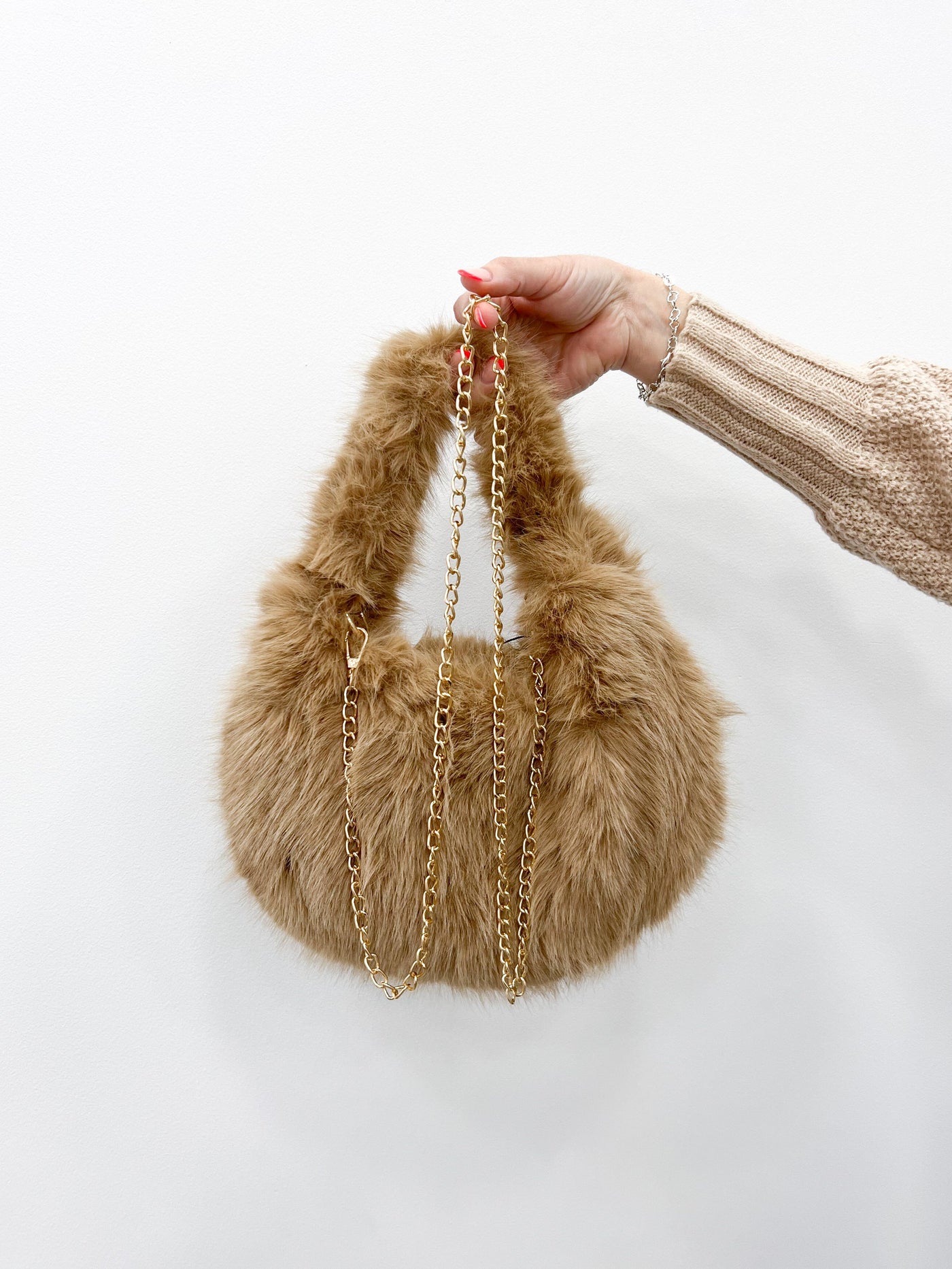 Taupe fur handbag