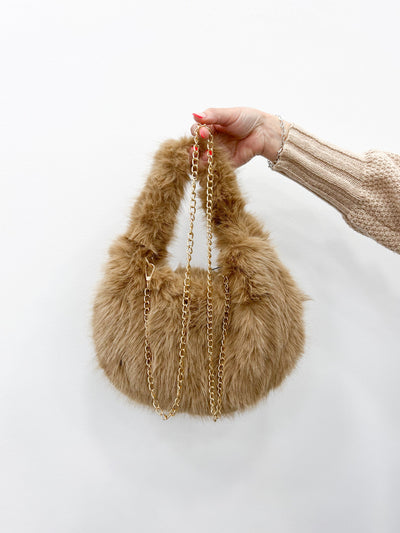 Taupe fur handbag
