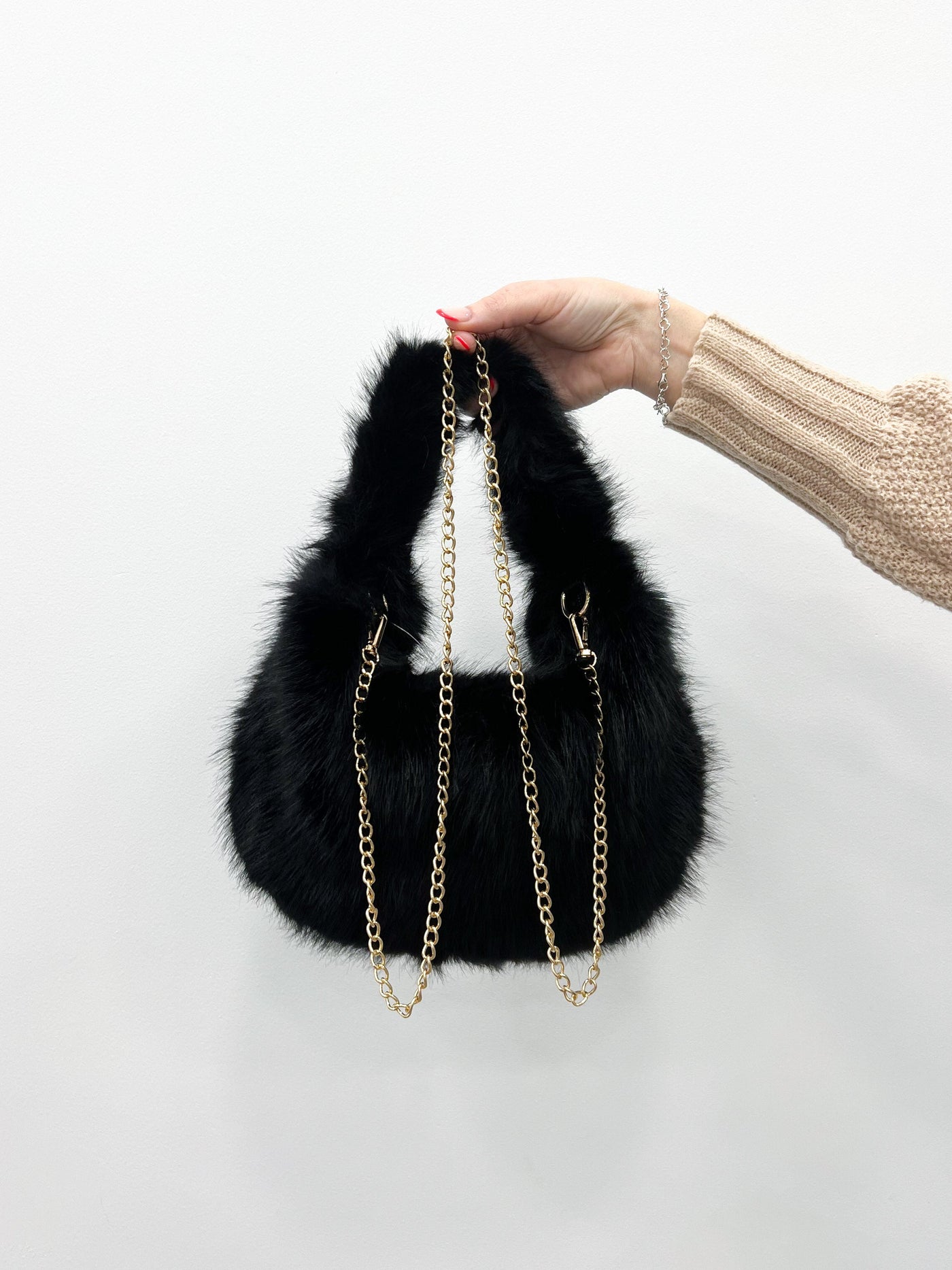 Black fur handbag
