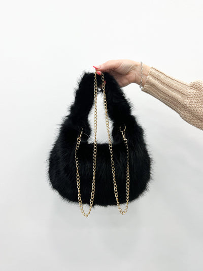 Black fur handbag
