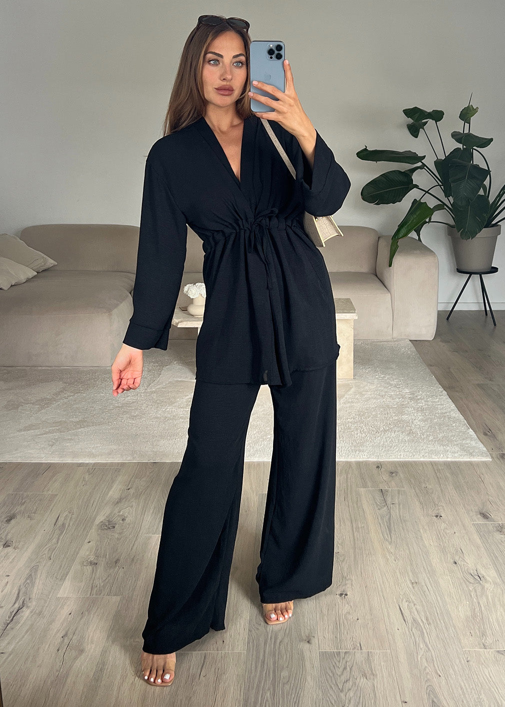 Set aus Oberteil und Hose Schwarz