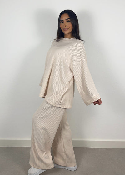 Cord-Set mit Oberteil und Hose Beige