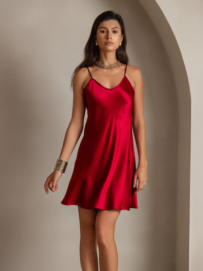 Pure Seide Kurzes Spaghettiträger Slip Kleid
