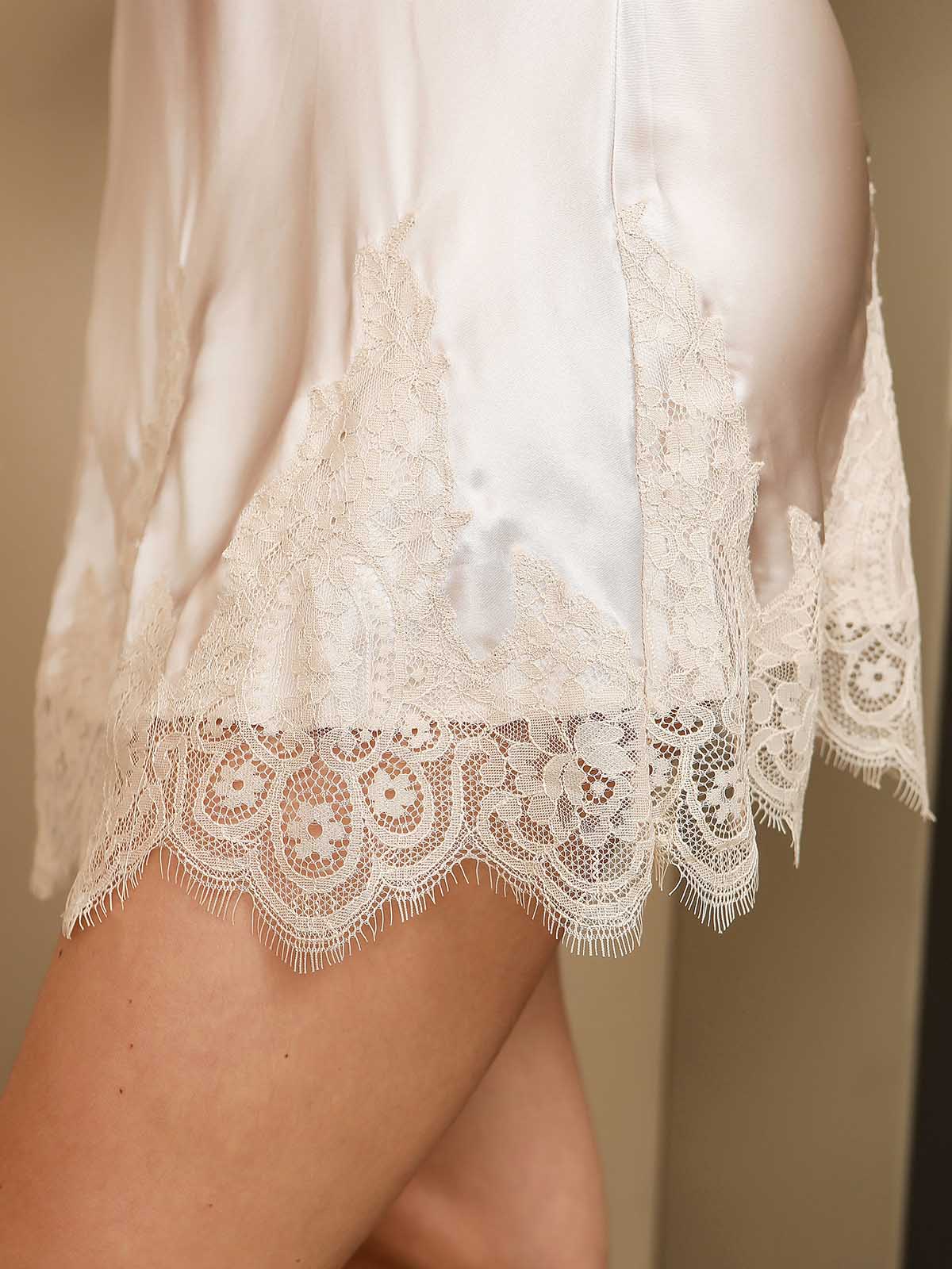 Damen Seiden Elegantes Spitzen Nachthemd Mit Morgenmantel Set
