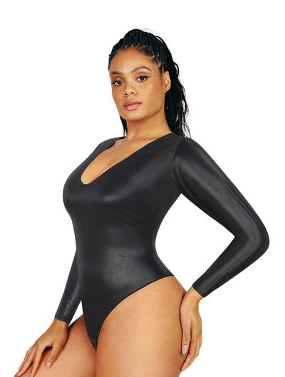 Langarm-Body in Lederoptik