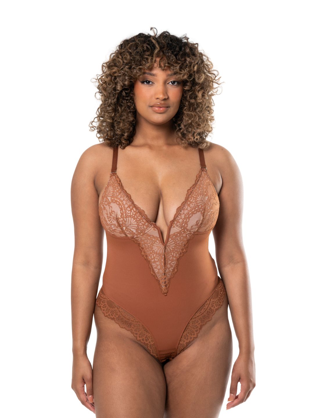 Body mit V-Ausschnitt und Spitzen-Details