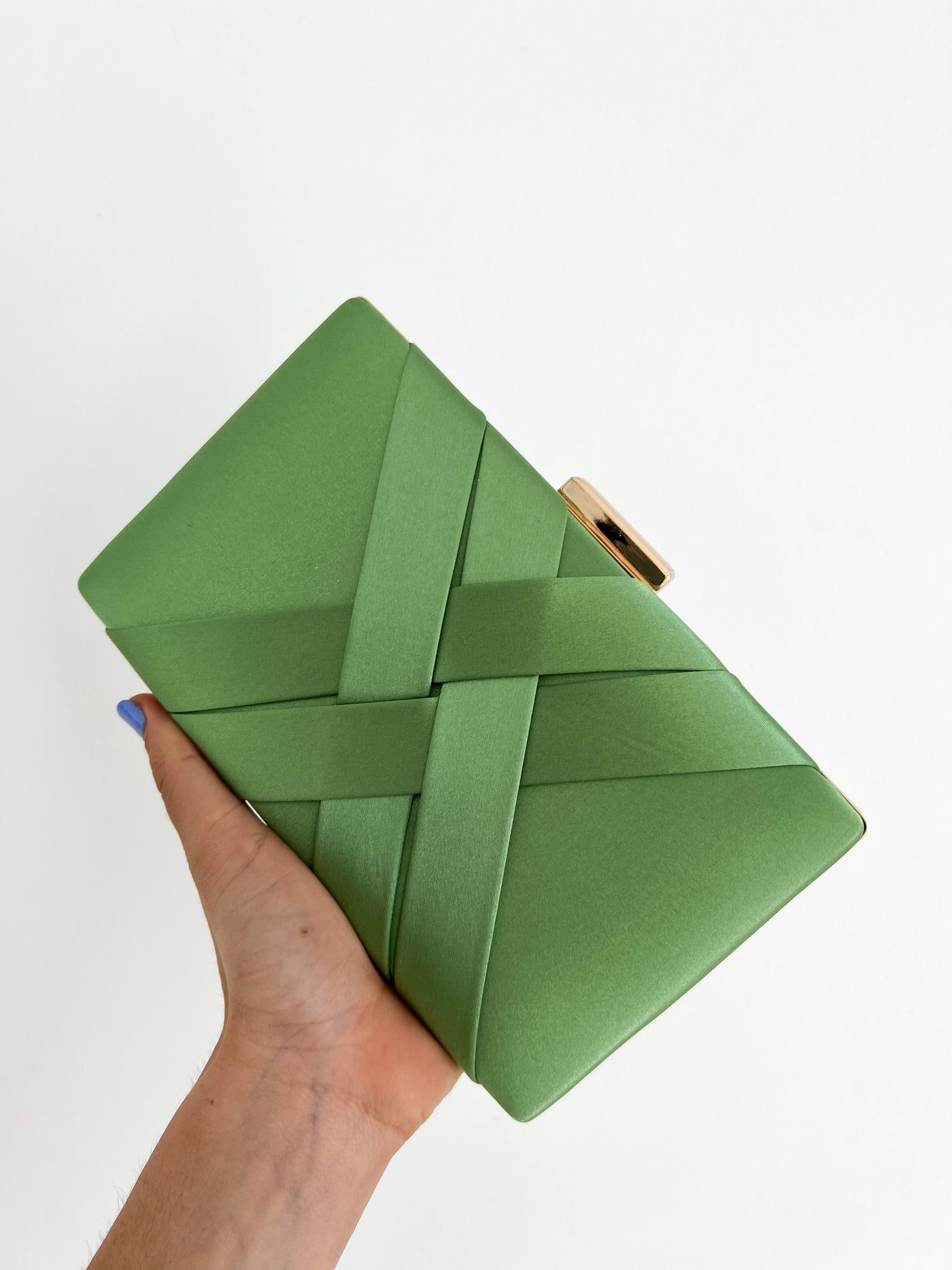Green satin clutch