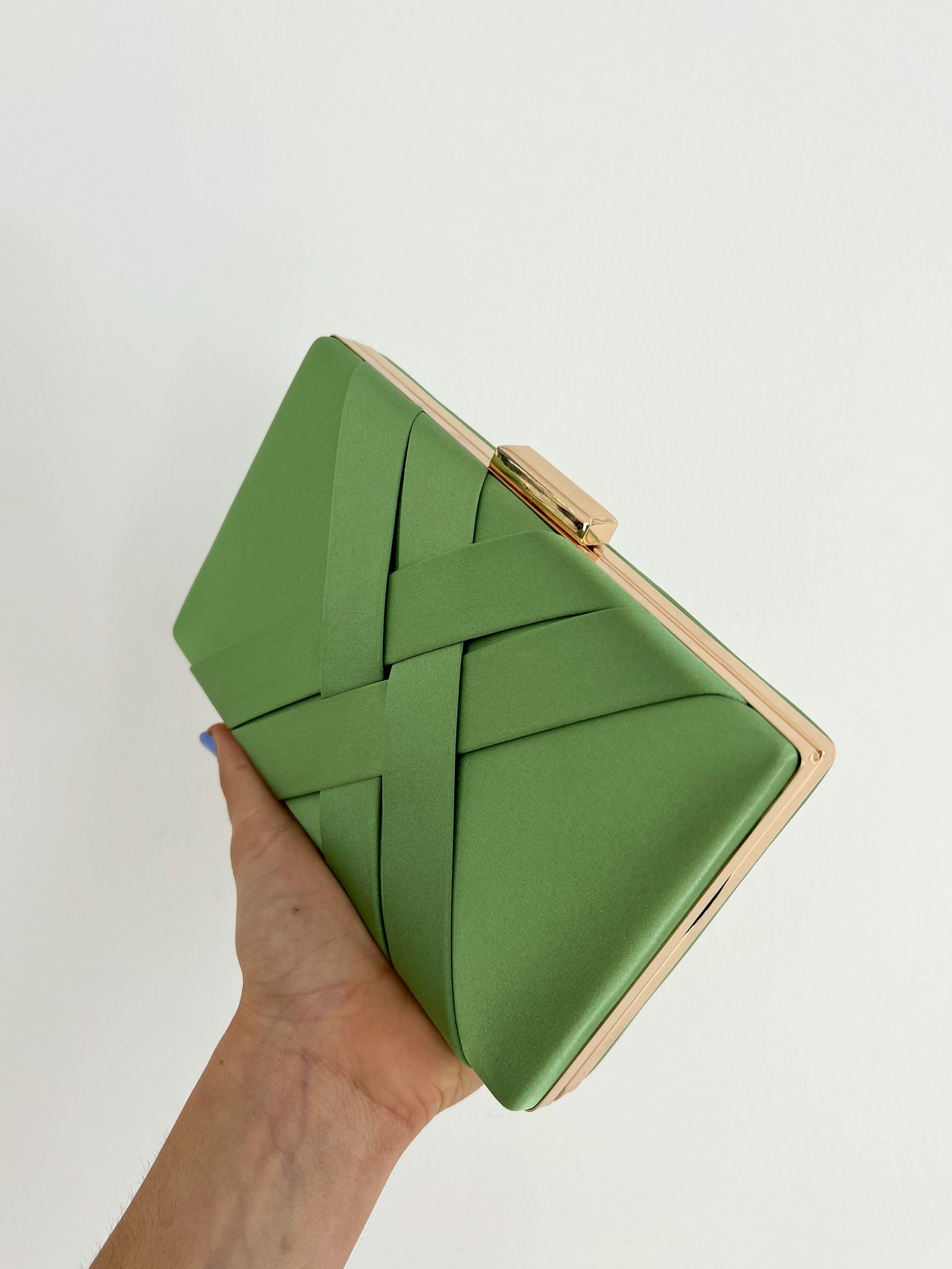 Green satin clutch