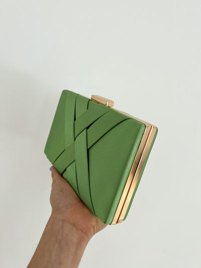Green satin clutch